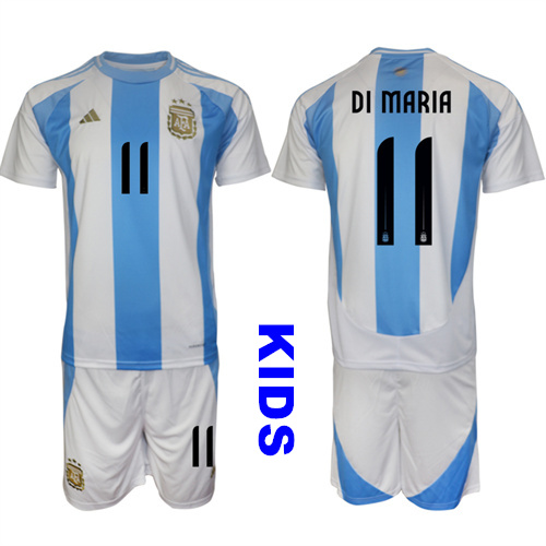 Youth Argentina #11 DI MARIA 2024-25 Home Kids Soccer Suit Jersey