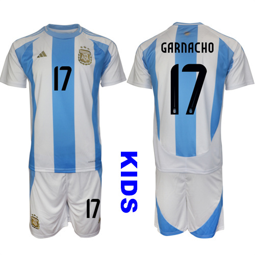 Youth Argentina #17 GARNACHO 2024-25 Home Kids Soccer Suit Jersey