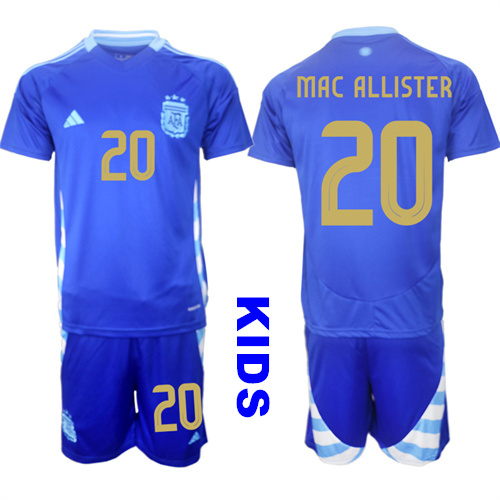 Youth Argentina #20 MAC ALLISTER 2024-25 Away Blue Kids Soccer Suit Jersey