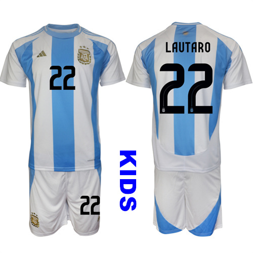 Youth Argentina #22 LAUTARO 2024-25 Home Kids Soccer Suit Jersey