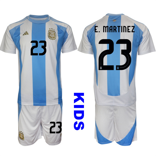 Youth Argentina #23 E. MARTINEZ 2024-25 Home Kids Soccer Suit Jersey