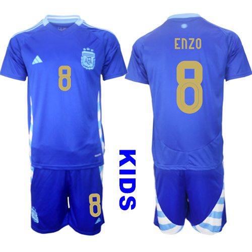 Youth Argentina #8 ENZO 2024-25 Away Blue Kids Soccer Suit Jersey