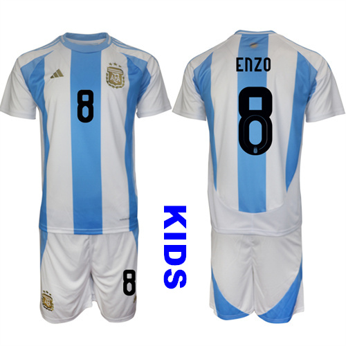 Youth Argentina #8 ENZO 2024-25 Home Kids Soccer Suit Jersey