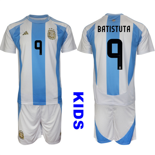 Youth Argentina #9 BATISTUTA 2024-25 Home Kids Soccer Suit Jersey