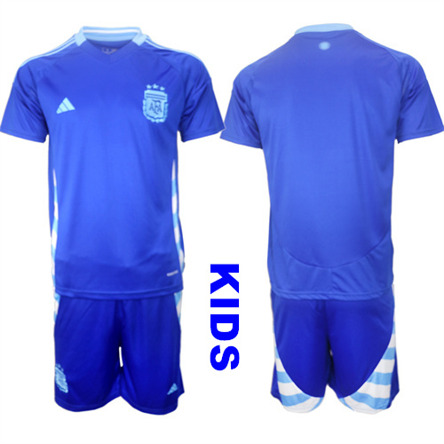 Youth Argentina Blank 2024-25 Away Blue Kids Soccer Suit Jersey