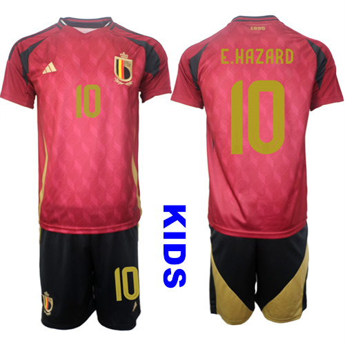 Youth Belgium #10 E.HAZARD 2024-25 Home Kids Soccer Suit Jersey