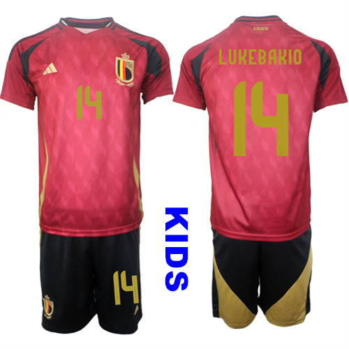 Youth Belgium #14 LUKEBAKIO 2024-25 Home Kids Soccer Suit Jersey