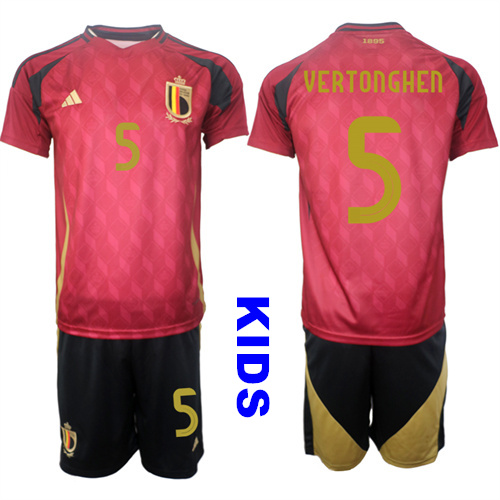 Youth Belgium #5 VERTONGHEN 2024-25 Home Kids Soccer Suit Jersey