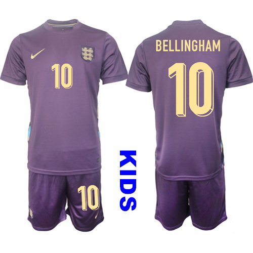 Youth England #10 BELLINGHAM 2024-25 Away Kids Soccer Suit Jersey