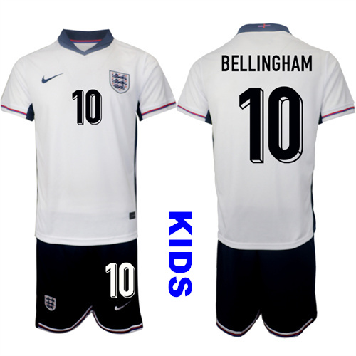 Youth England #10 BELLINGHAM 2024-25 Home Kids Soccer Suit Jersey