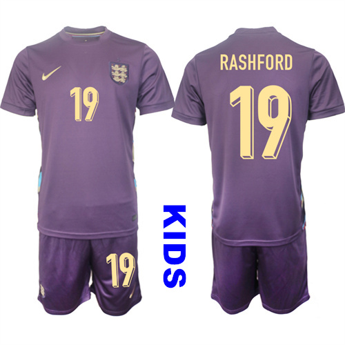 Youth England #19 RASHFORD 2024-25 Away Kids Soccer Suit Jersey