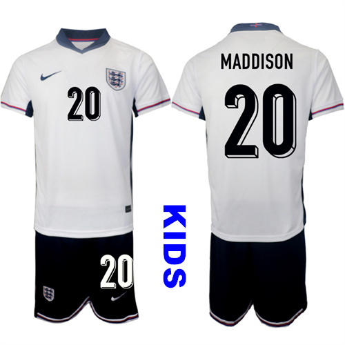 Youth England #20 MADDISON 2024-25 Home Kids Soccer Suit Jersey