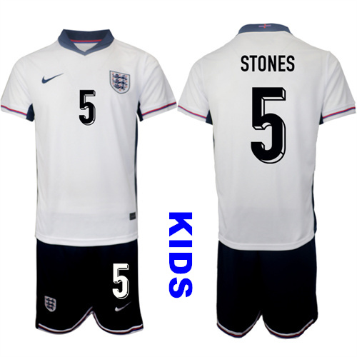 Youth England #5 STONES 2024-25 Home Kids Soccer Suit Jersey