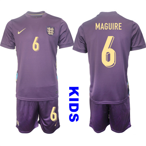 Youth England #6 MAGUIRE 2024-25 Away Kids Soccer Suit Jersey