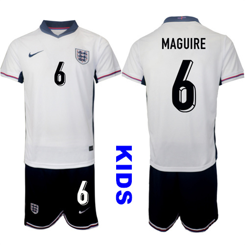 Youth England #6 MAGUIRE 2024-25 Home Kids Soccer Suit Jersey