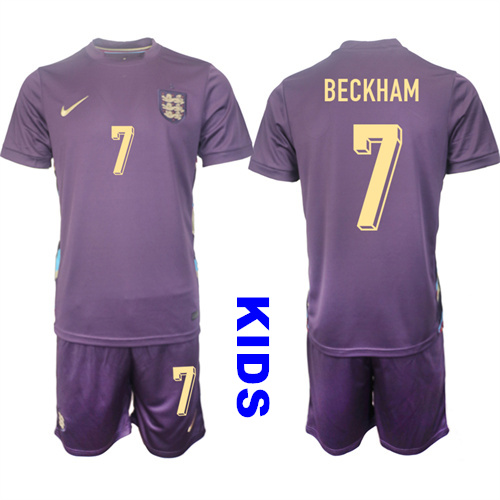 Youth England #7 BECKHAM 2024-25 Away Kids Soccer Suit Jersey