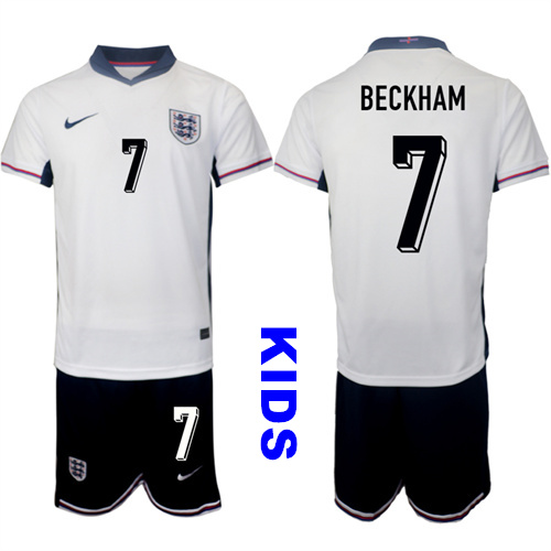 Youth England #7 BECKHAM 2024-25 Home Kids Soccer Suit Jersey
