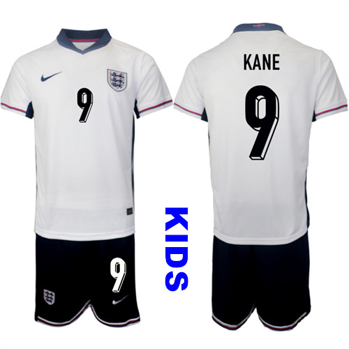 Youth England #9 KANE 2024-25 Home Kids Soccer Suit Jersey