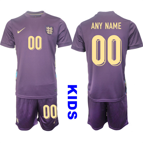 Youth England Custom Any Name And number 2024-25 Away Kids Soccer Suit Jersey