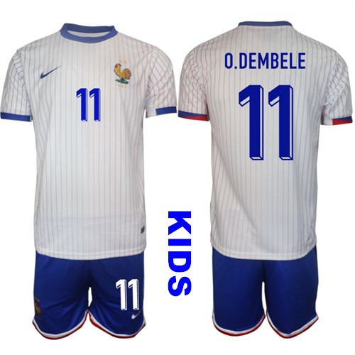 Youth France #11 O.DEMBELE 2024-25 Away Kids Soccer Suit Jersey