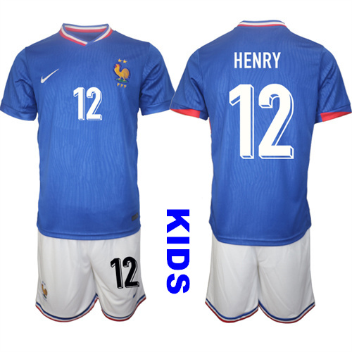 Youth France #12 HENRY 2024-25 Home Kids Soccer Suit Jersey
