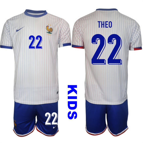 Youth France #22 THEO 2024-25 Away Kids Soccer Suit Jersey