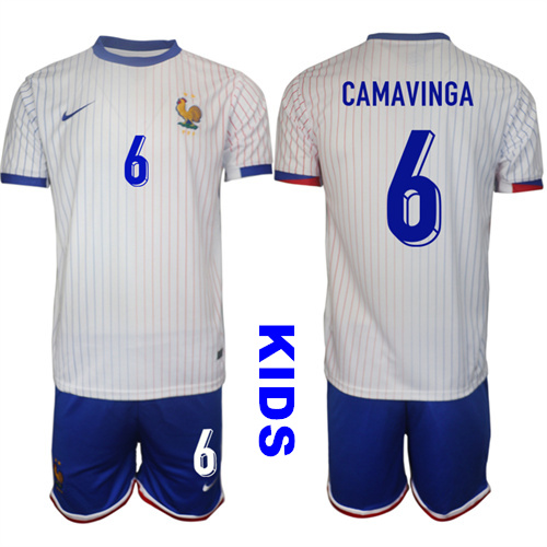 Youth France #6 CAMAVINGA 2024-25 Away Kids Soccer Suit Jersey