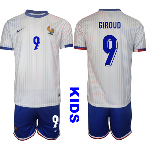 Youth France #9 GIROUD 2024-25 Away Kids Soccer Suit Jersey