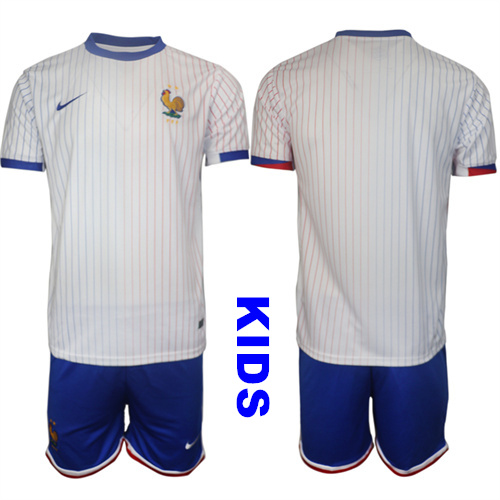 Youth France Blank 2024-25 Away Kids Soccer Suit Jersey