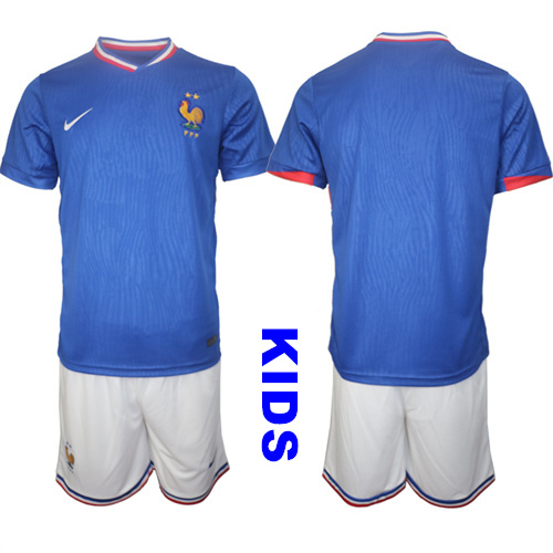 Youth France Blank 2024-25 Home Kids Soccer Suit Jersey