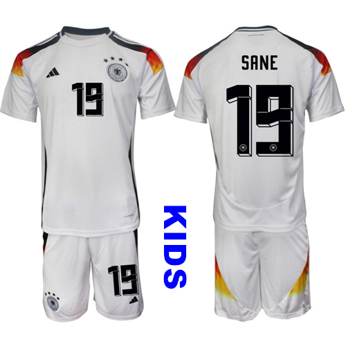 Youth Germany #19 SANE 2024-25 Home White Kids Soccer Suit Jersey