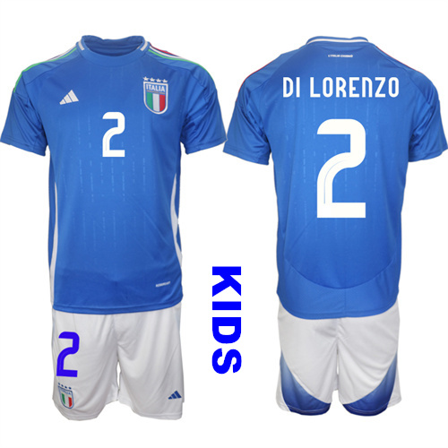 Youth Italy #2 DI LORENZO 2024-25 Home Kids Soccer Suit Jersey