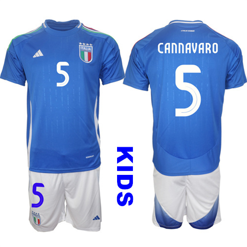 Youth Italy #5 CANNAVARO 2024-25 Home Kids Soccer Suit Jersey
