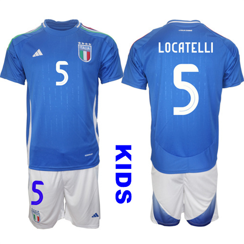 Youth Italy #5 LOCATELLI 2024-25 Home Kids Soccer Suit Jersey