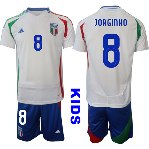 Youth Italy #8 JORGINHO 2024-25 Away Kids Soccer Suit Jersey