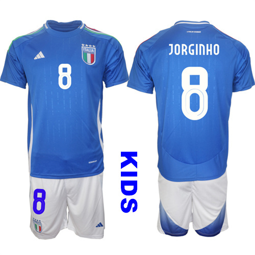 Youth Italy #8 JORGINHO 2024-25 Home Kids Soccer Suit Jersey