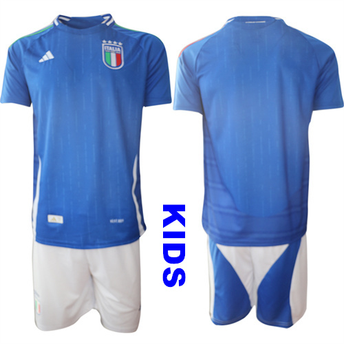 Youth Italy Blank 2024-25 Home Kids Soccer Suit Jersey1