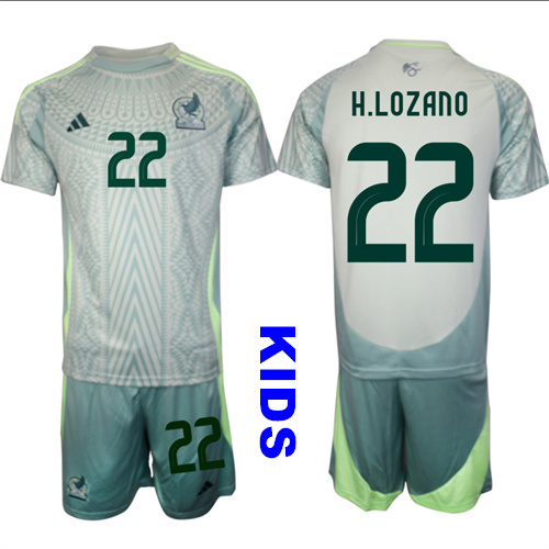 Youth Mexico #22 H.LOZANO 2024-25 Away Kids Soccer Suit Jersey