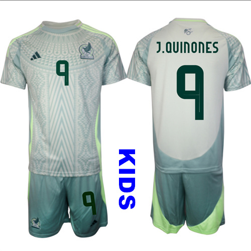 Youth Mexico #9 J.QUINONES 2024-25 Away Kids Soccer Suit Jersey