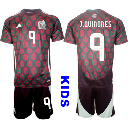 Youth Mexico #9 J.QUINONES 2024-25 Home Kids Soccer Suit Jersey