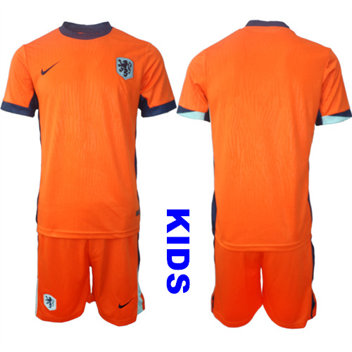 Youth Netherlands Blank 2024-25 Home Kids Soccer Suit Jersey