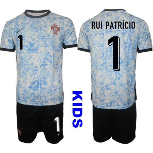 Youth Portugal #1 RUI PATRiCIO 2024-25 Away Kids Soccer Suit Jersey