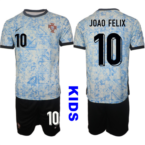 Youth Portugal #10 JOAO FELIX 2024-25 Away Kids Soccer Suit Jersey
