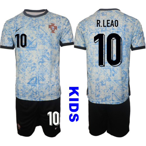 Youth Portugal #10 R.LEAO 2024-25 Away Kids Soccer Suit Jersey