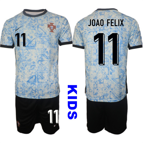 Youth Portugal #11 JOAO FELIX 2024-25 Away Kids Soccer Suit Jersey