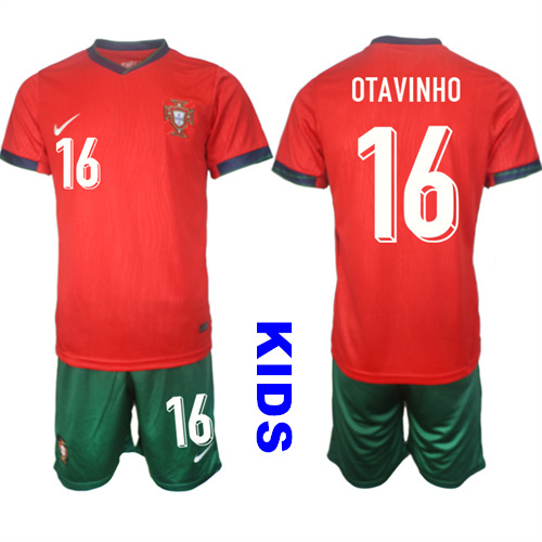 Youth Portugal #16 OTAVINHO 2024-25 Home Kids Soccer Suit Jersey