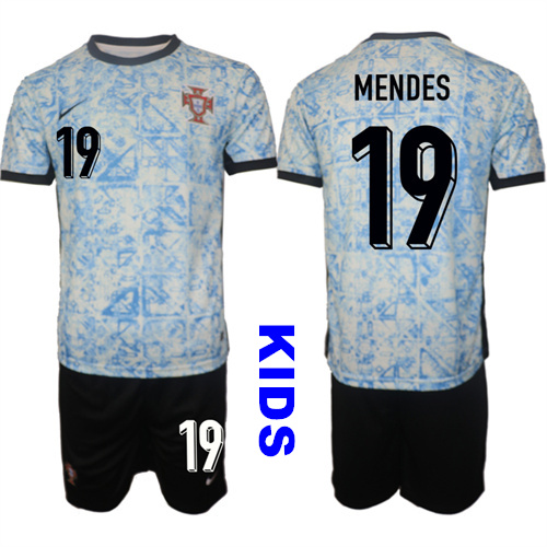 Youth Portugal #19 MENDES 2024-25 Away Kids Soccer Suit Jersey