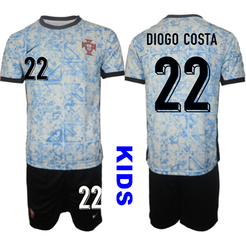 Youth Portugal #22 DIOGO COSTA 2024-25 Away Kids Soccer Suit Jersey