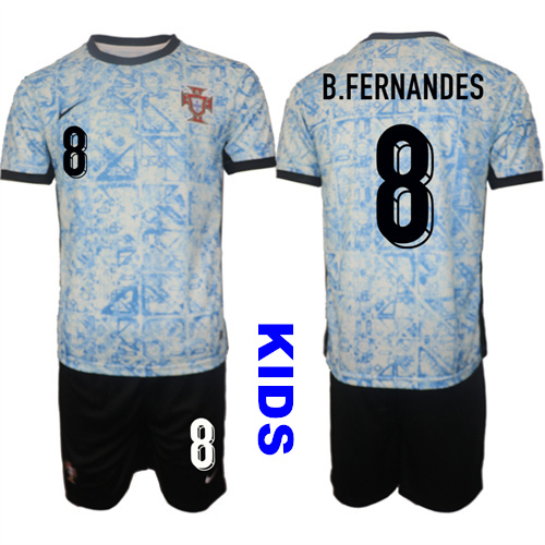 Youth Portugal #8 B.FERNANDES 2024-25 Away Kids Soccer Suit Jersey