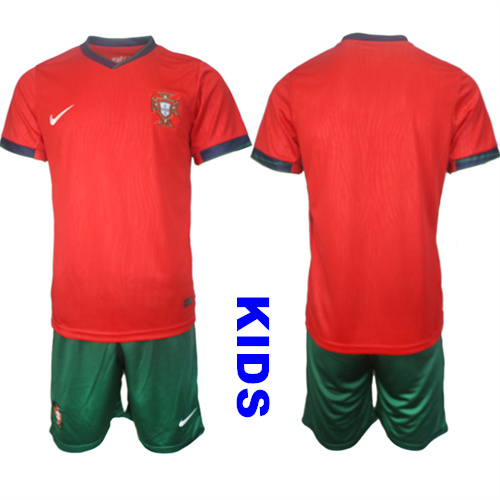 Youth Portugal Blank 2024-25 Home Kids Soccer Suit Jersey